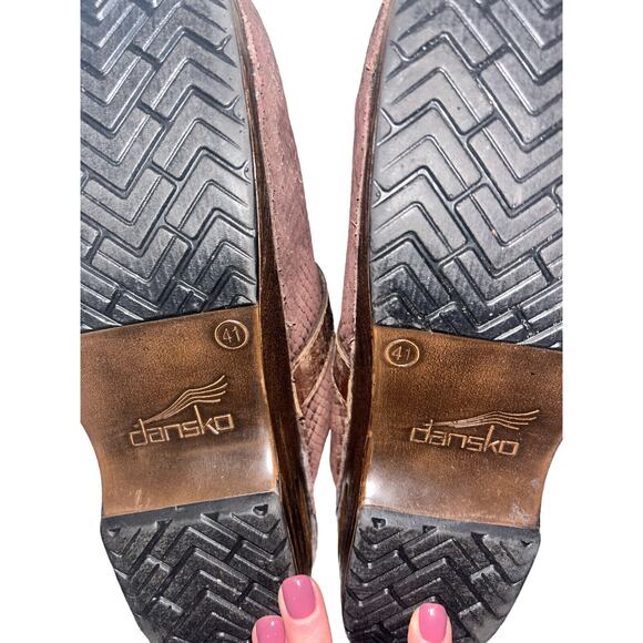 Dansko Shandi Clogs Mules Snakeskin Brown Leather Tasseled Slip-On Shoes Size 41 - Picture 8 of 11